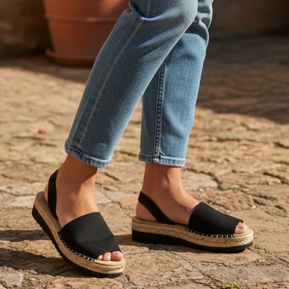 petit Barcelona Shoes - Petit Barcelona Wide Fit | Flat Avarcas Black Espadrille Sandals Size 40 D